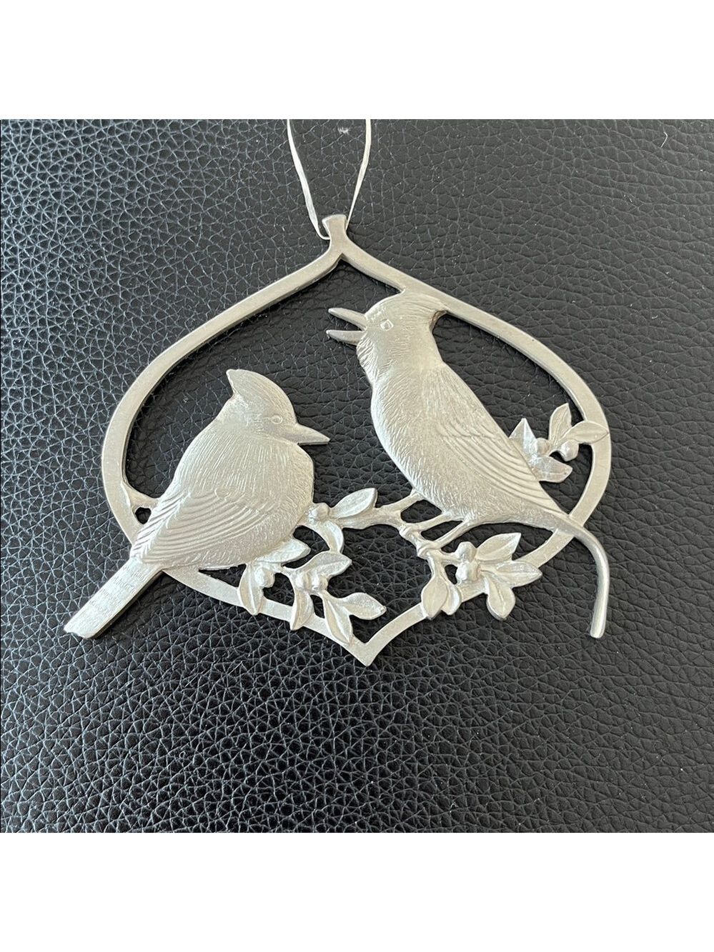 VINTAGE Amos Pewter Canada 1993 Two Blue Jays Hanging Tree Ornament Window Decor